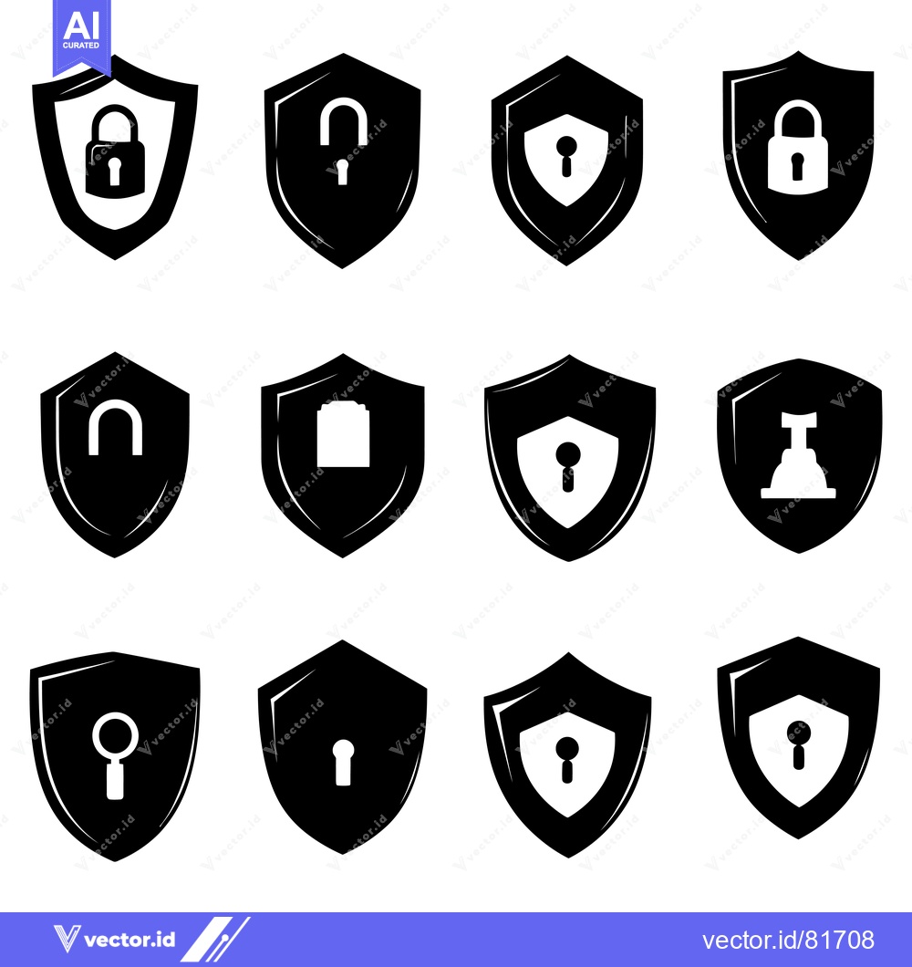 Premium Vector of Black and White Shield Icons with Security Symbols