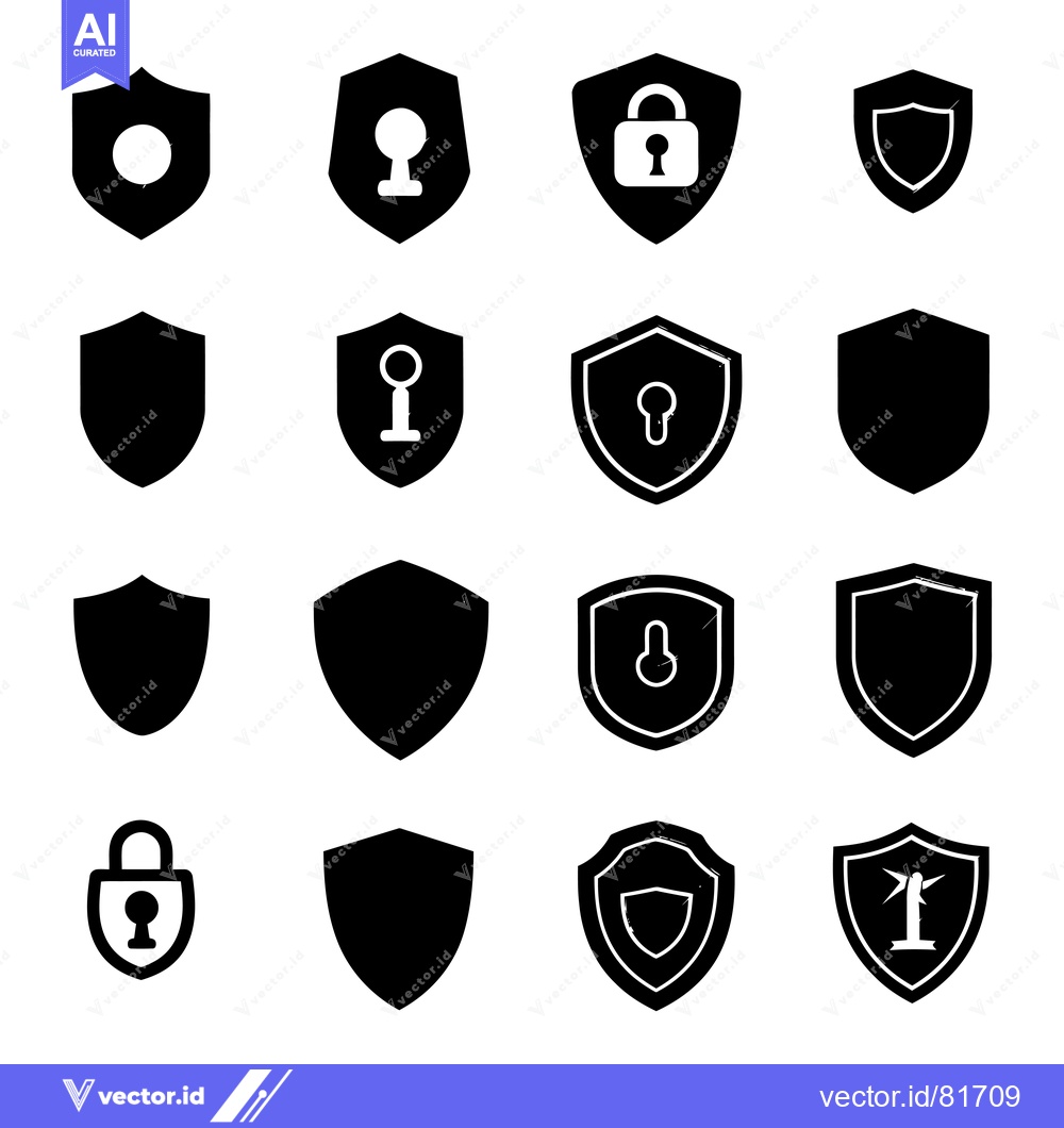 Premium Vector dari Set of Black and White Shield Icons with Security Elements