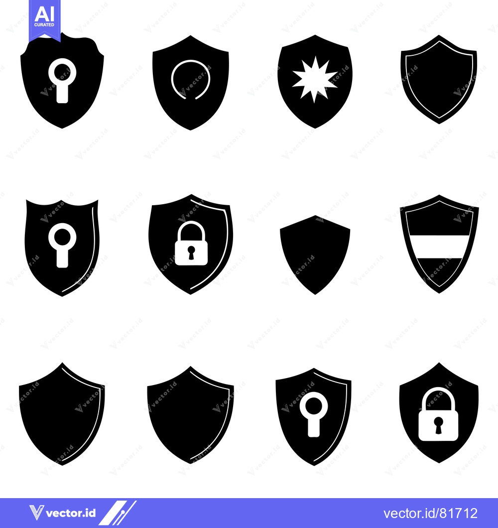 Premium Vector of Collection of Black and White Security Shield Icons