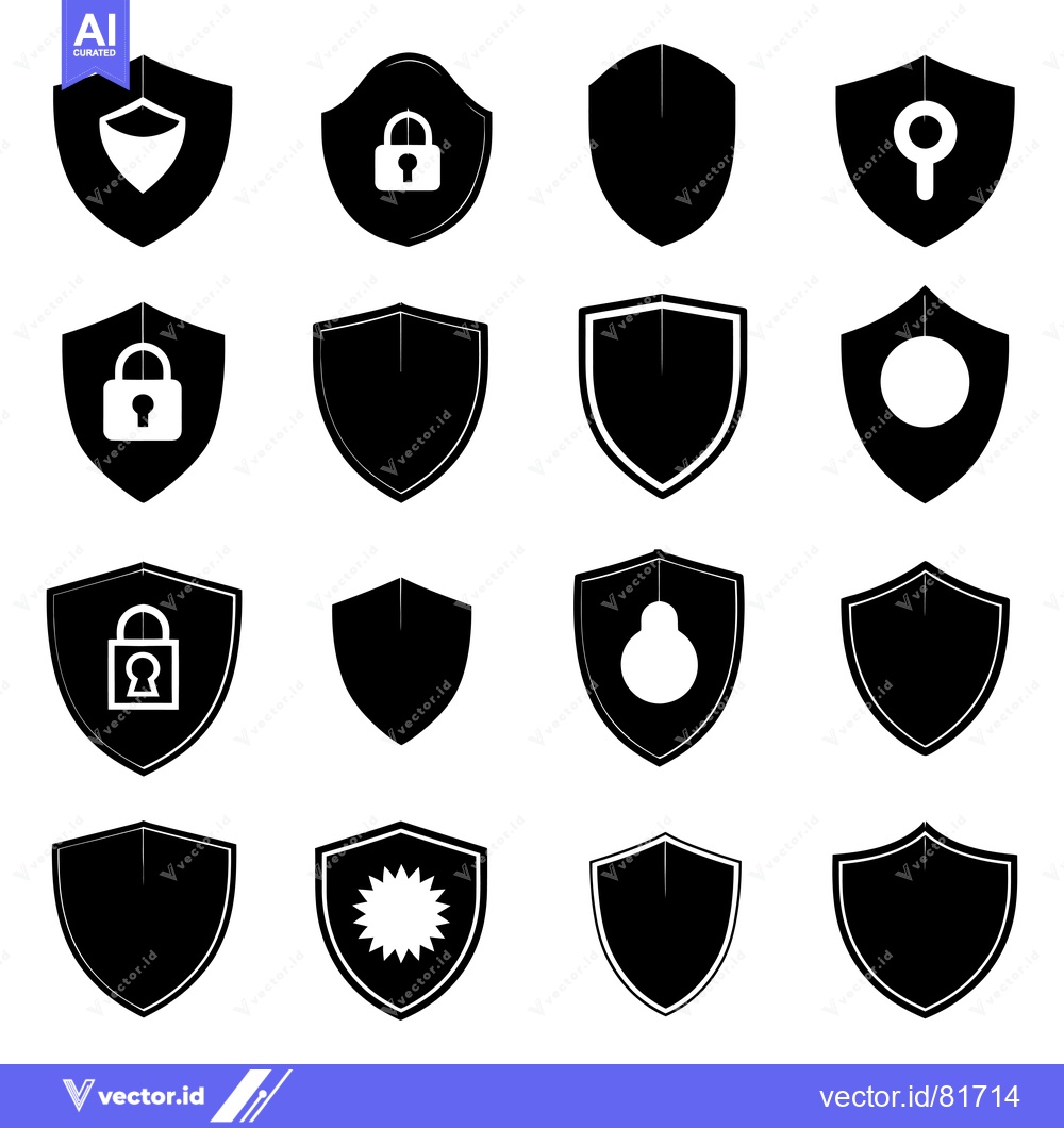 Premium Vector dari Set of Sixteen Black and White Shield Icons