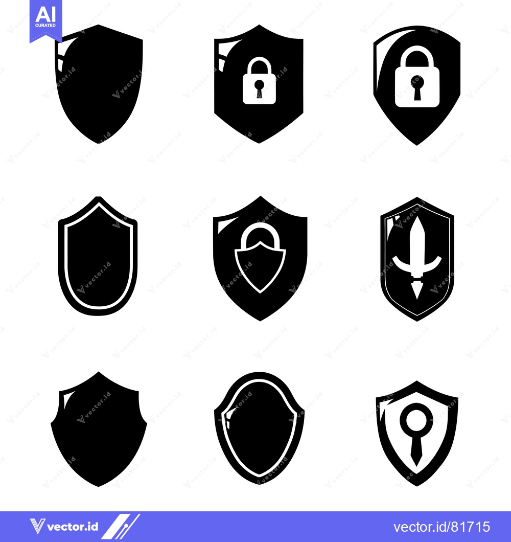 Premium Vector of Set of Nine Black Shield Icons with Various Security Symbols