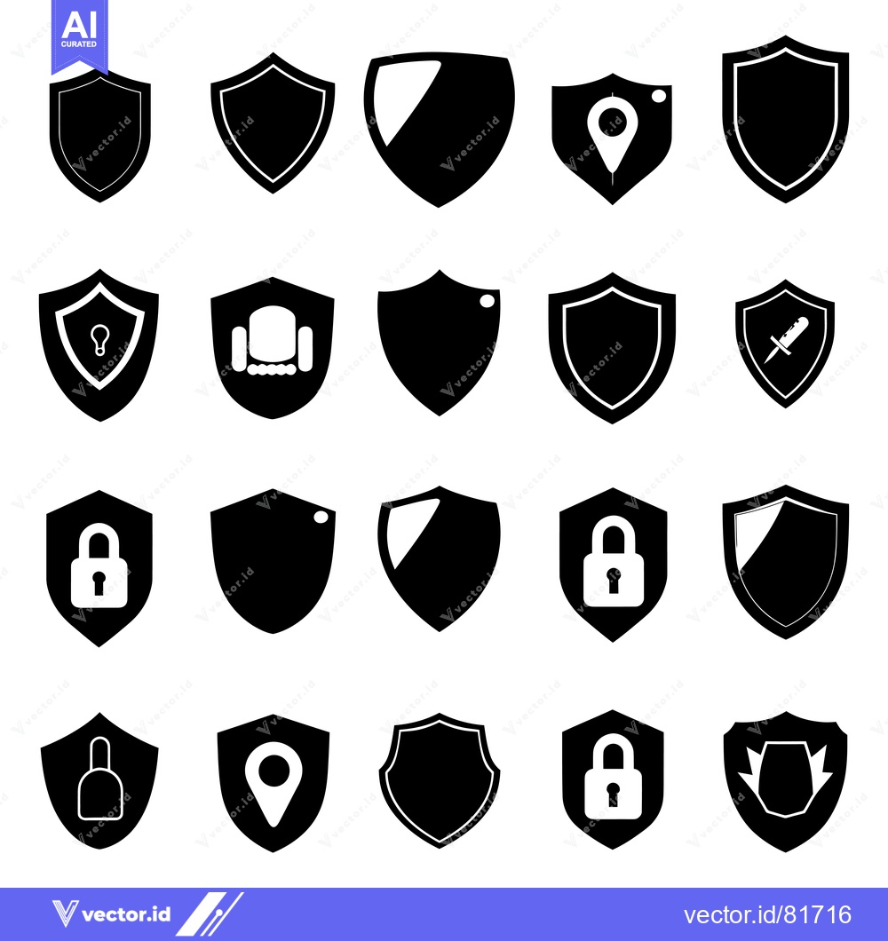 Premium Vector of Collection of Black and White Shield Icons with Various Symbols