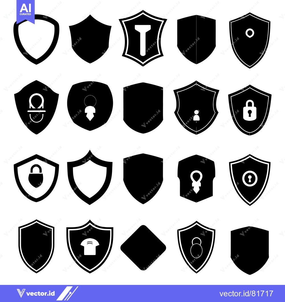 Premium Vector of A Collection of Black and White Shield Icons with Various Security Sym