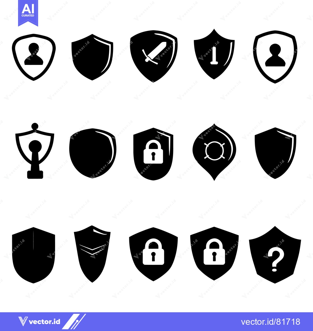 Premium Vector dari Collection of Black and White Shield Icons with Various Symbols
