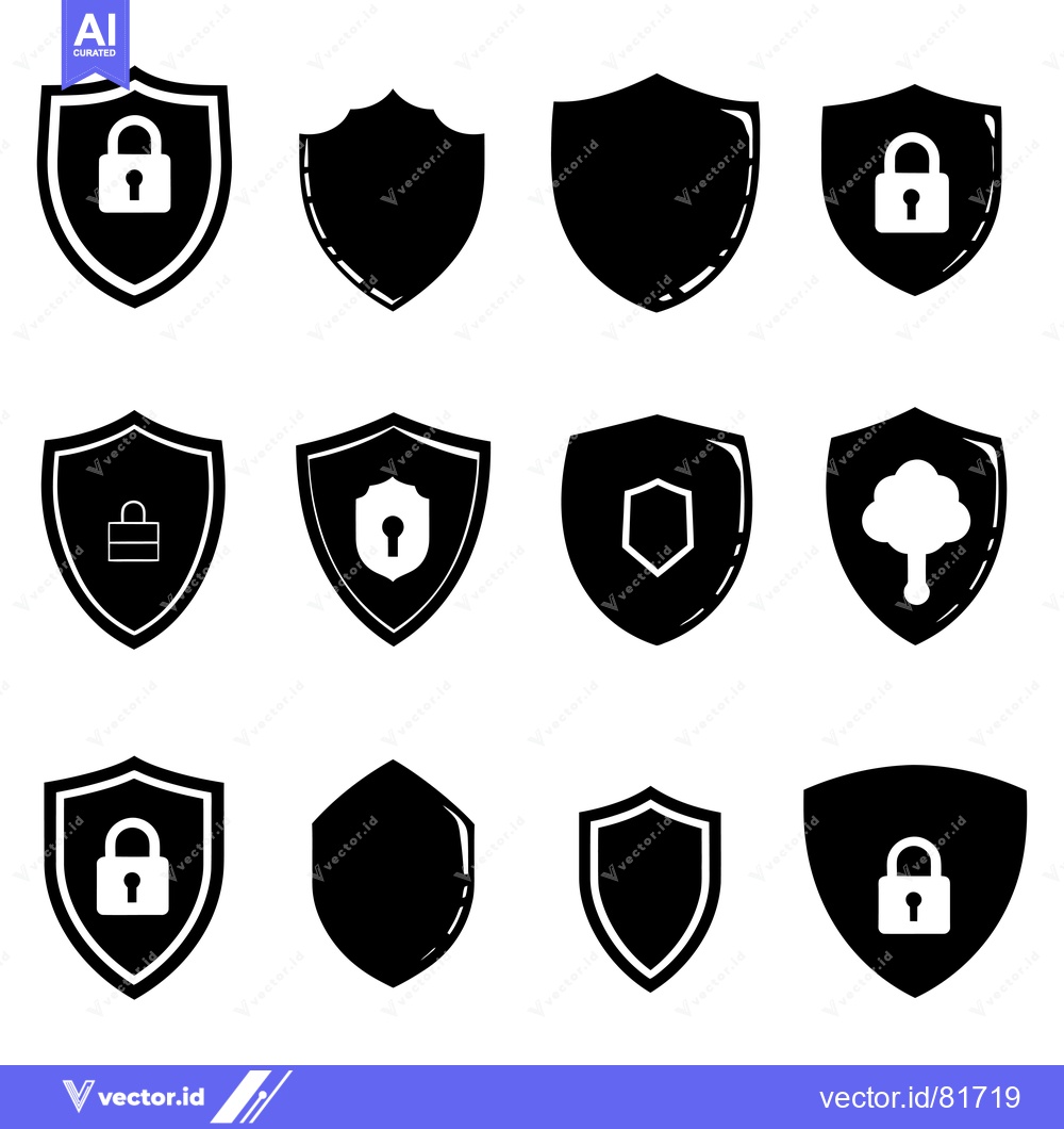 Premium Vector dari Collection of Black and White Shield Icons with Security and Protectio