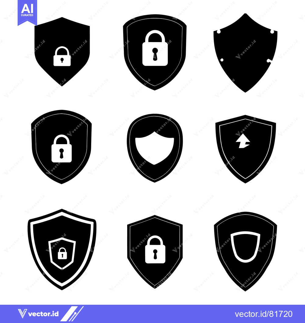Premium Vector of Collection of Black and White Shield Icons with Security Symbols