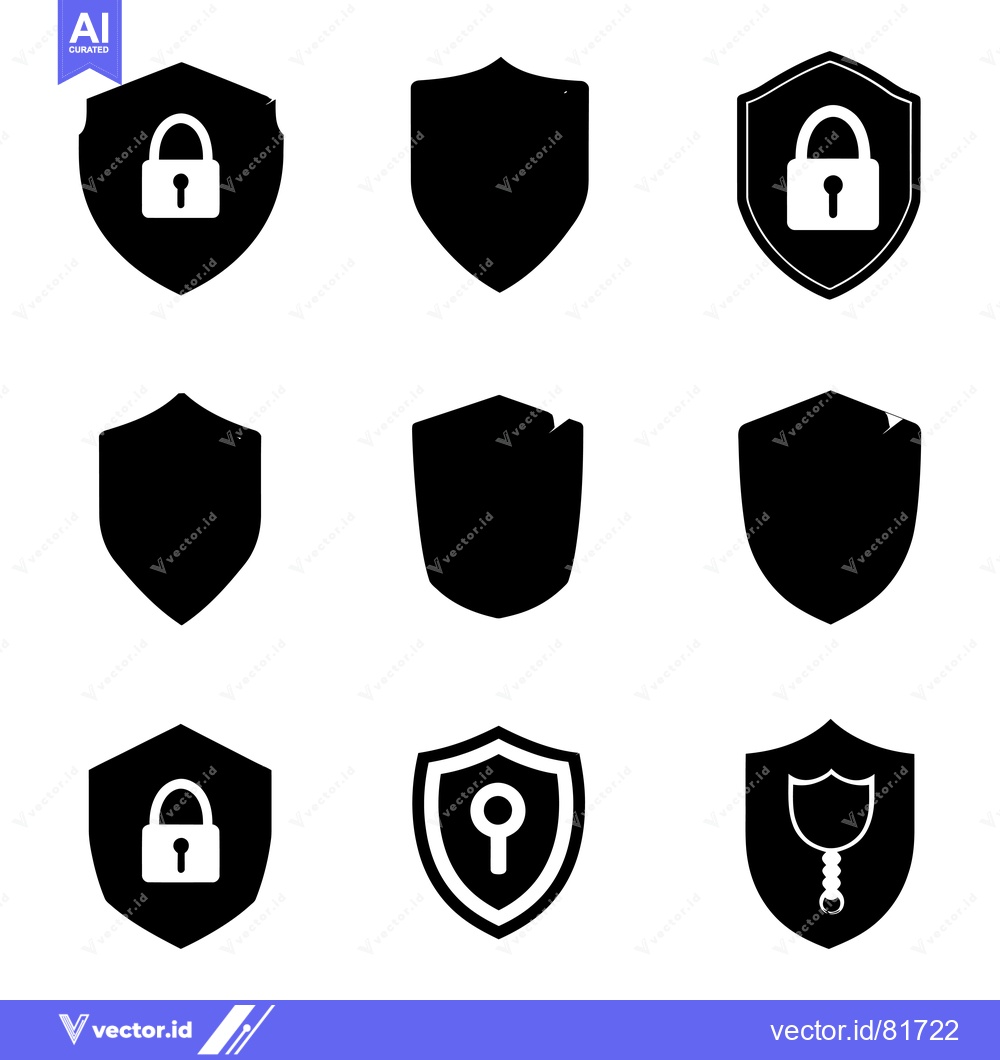 Premium Vector dari Nine Black Shield Icons with Varying Security Symbols