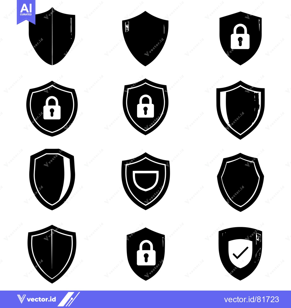 Premium Vector dari A Collection of Black Shield Icons with Various Security Features