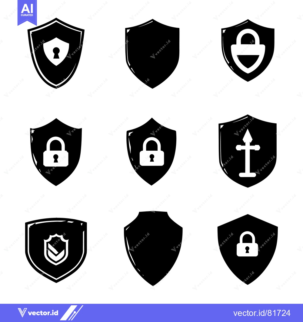 Premium Vector dari Set of nine black and white shield icons with various security symbols