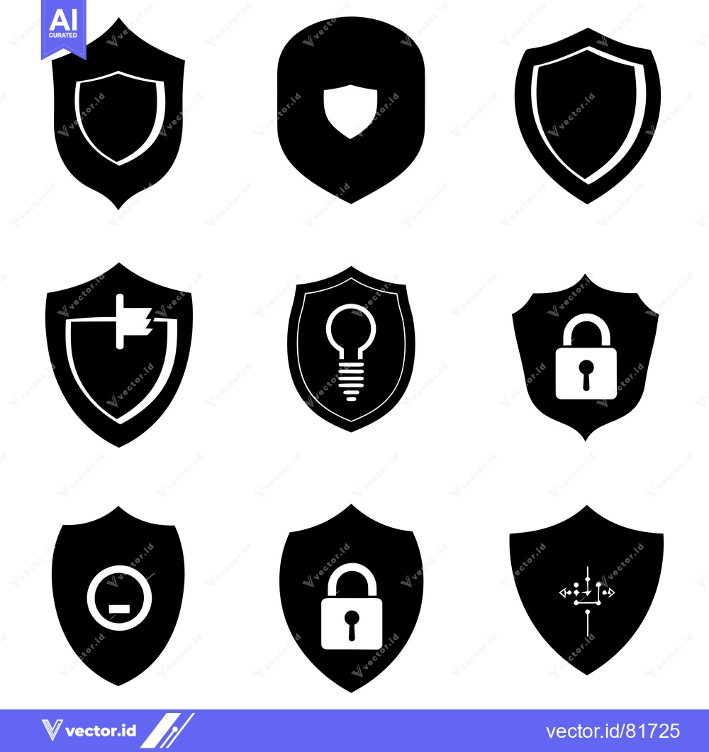 Premium Vector dari Nine Black Shield Icons with Various Security Symbols