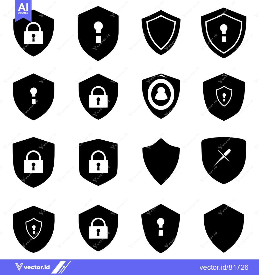 Premium Vector of A Set of Black and White Shield Icons Featuring Security and Protectio