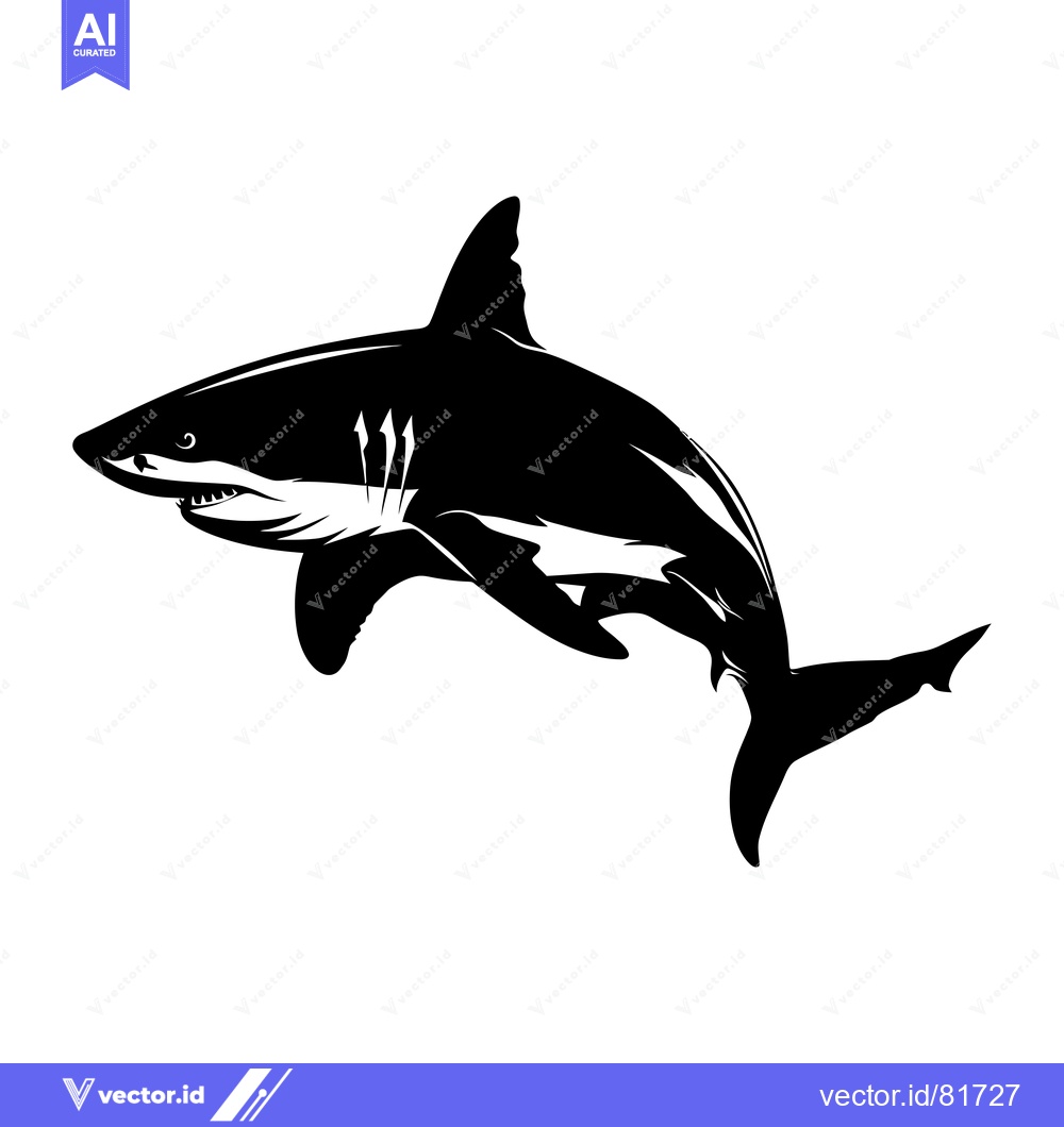 Premium Vector dari Black and White Silhouette of a Shark Leaping Out of the Water