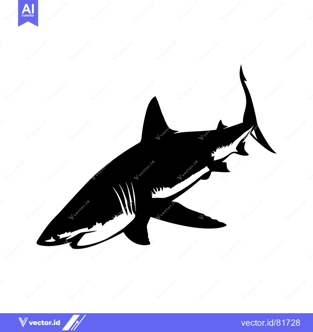 Premium Vector of Black and White Silhouette of a Shark with its Mouth Open