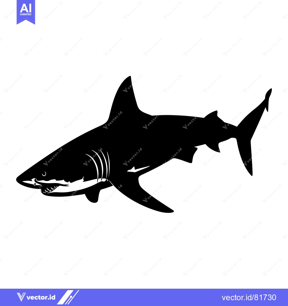 Premium Vector of Black and White Silhouette of a Great White Shark Swimming