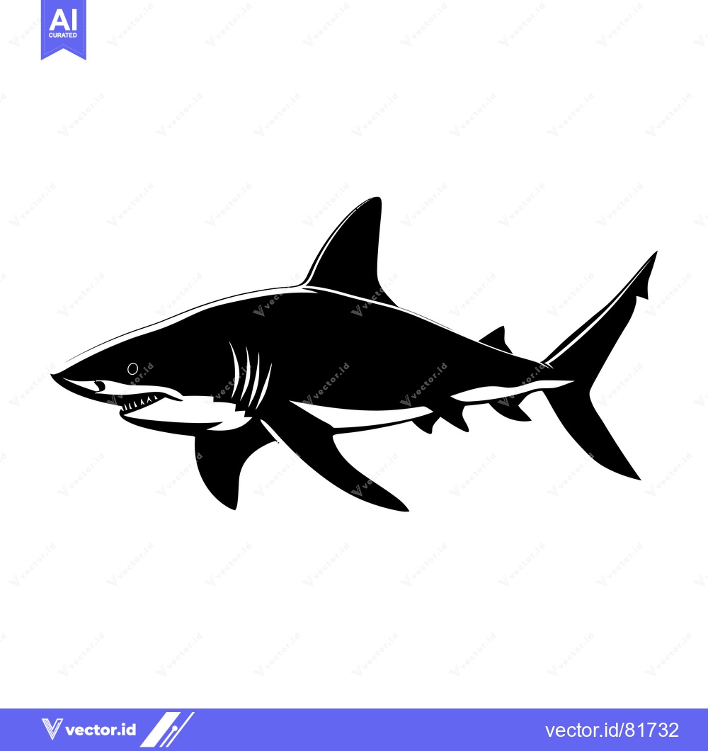 Premium Vector of Black and White Silhouette of a Great White Shark Swimming