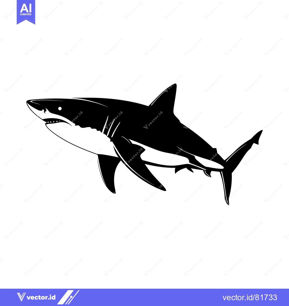 Premium Vector dari Black and White Silhouette of a Great White Shark Swimming