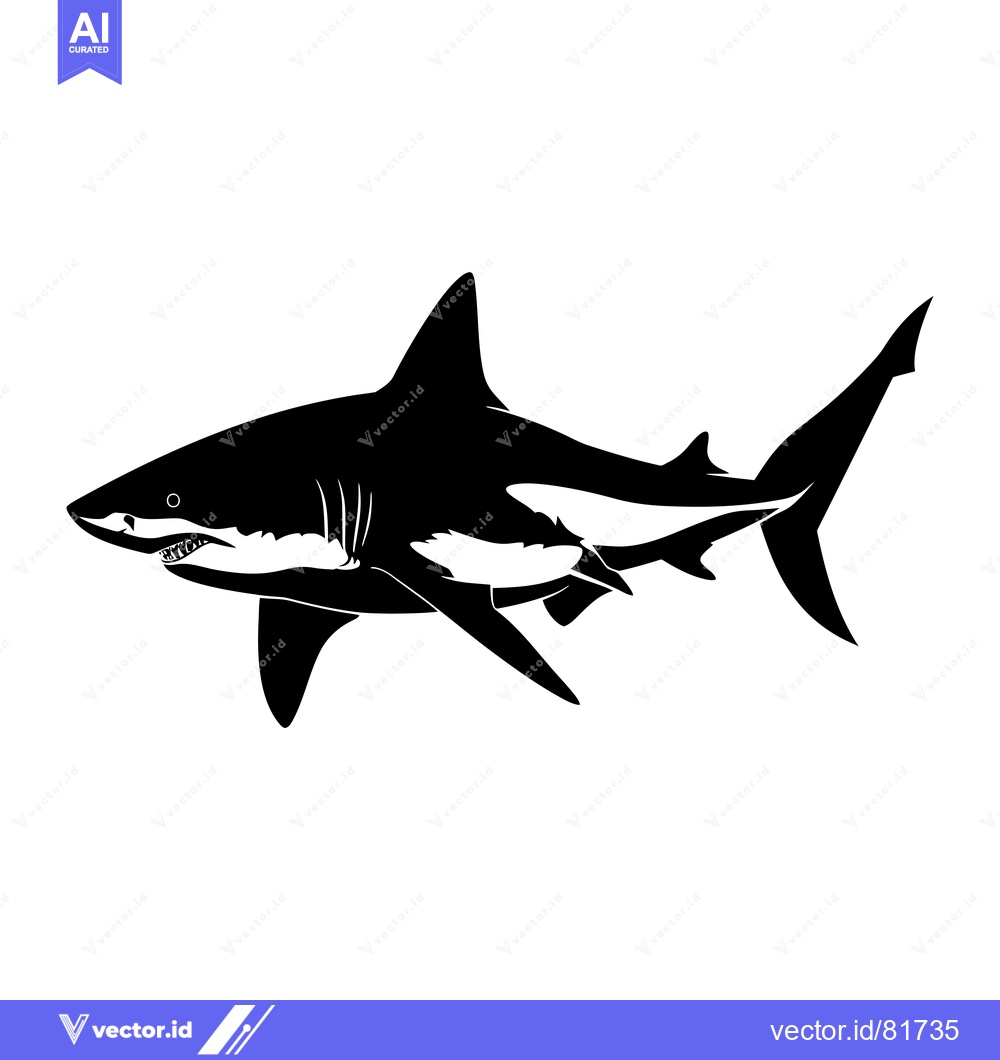 Premium Vector dari Black and White Silhouette of a Great White Shark Swimming