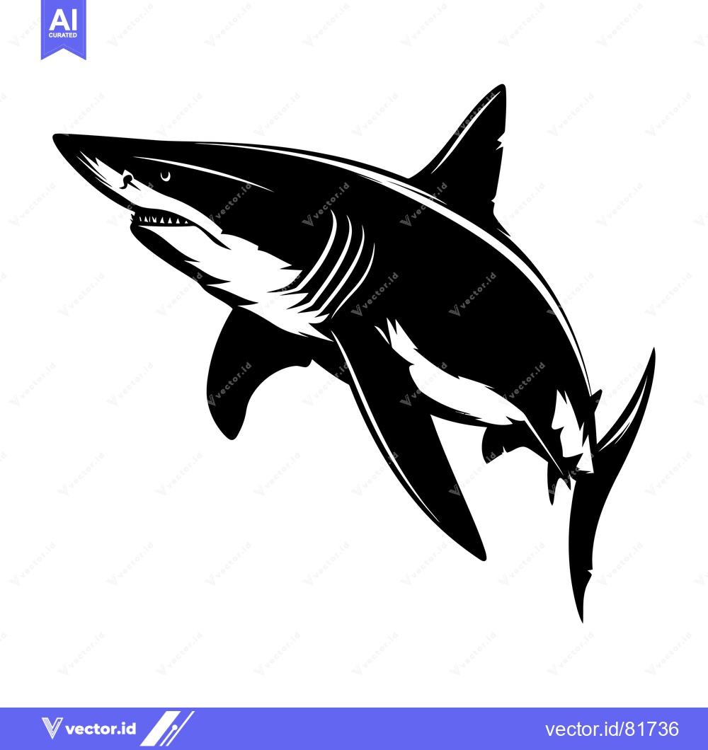 Premium Vector dari Black and White Silhouette of a Shark with Sharp Teeth