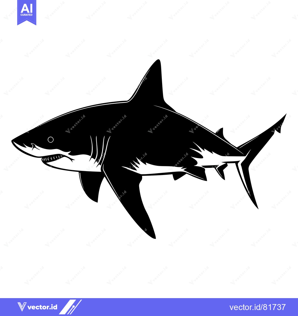 Premium Vector of Black and White Silhouette of a Great White Shark