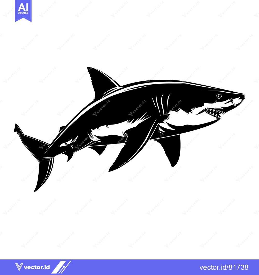 Premium Vector of A Black and White Illustration of a Shark with Open Mouth