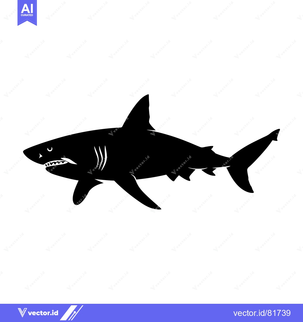 Premium Vector dari Black Silhouette of a Great White Shark Swimming