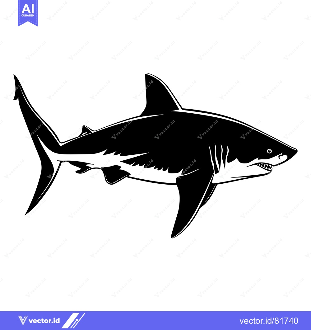 Premium Vector of Black and White Silhouette of a Great White Shark