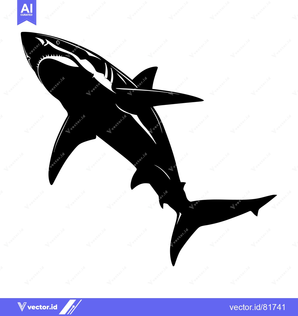 Premium Vector of Black and White Silhouette of a Shark Swimming Upwards