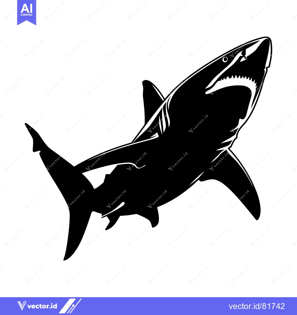 Premium Vector of Black and White Silhouette of a Shark with Open Mouth