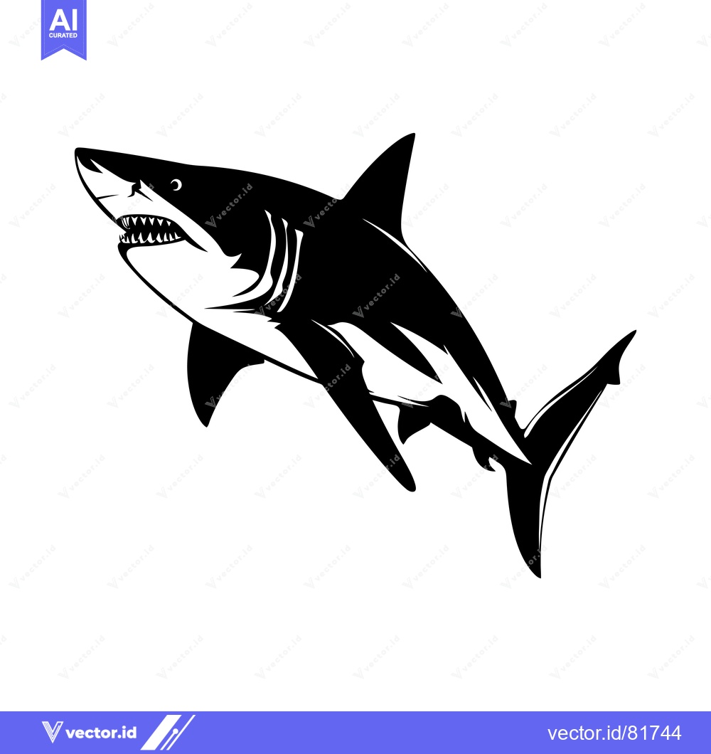 Premium Vector dari Black and White Silhouette of a Great White Shark Swimming