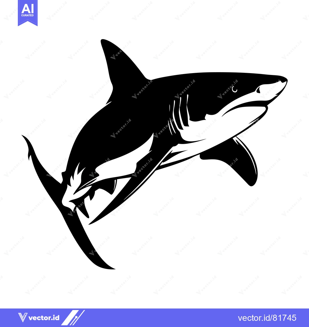 Premium Vector dari Black and White Silhouette of a Shark Jumping Out of the Water