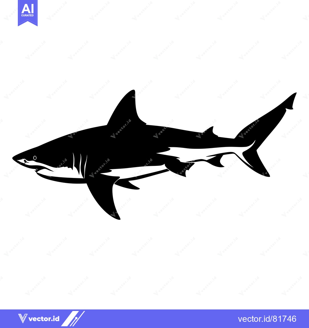 Premium Vector dari Black and White Silhouette of a Shark Swimming