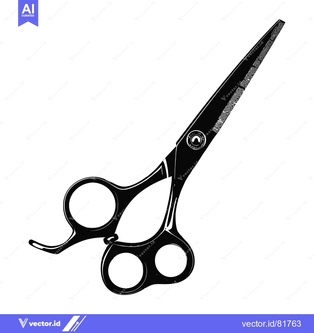 Premium Vector of A pair of black professional hairdressing shears with a serrated blade