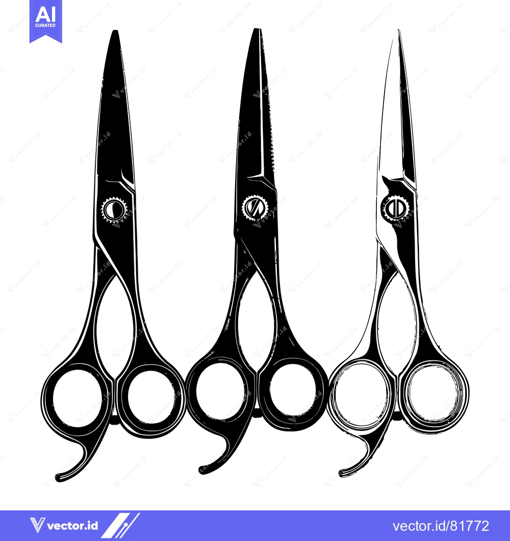 Premium Vector of Three Black And White Scissors In A Row