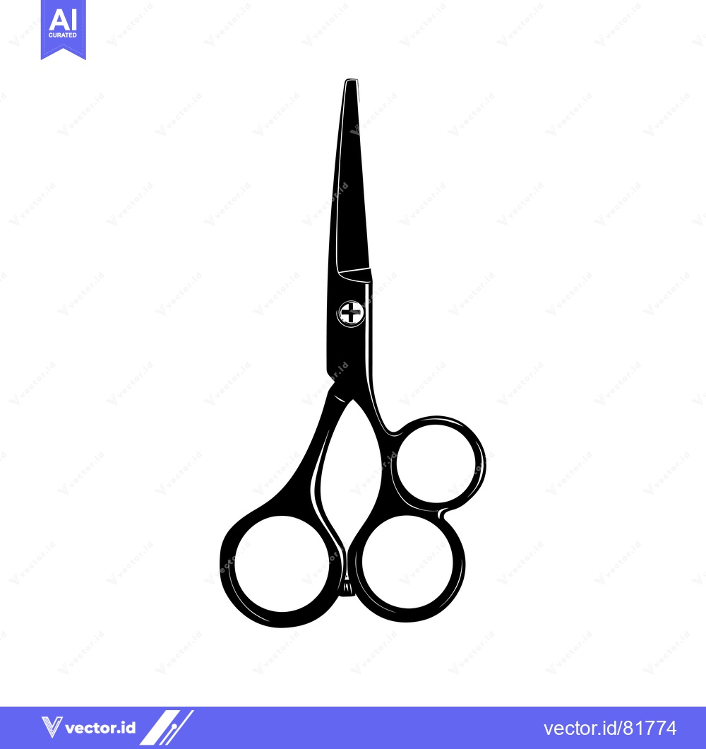 Premium Vector of Black and White Illustration of a Pair of Scissors with Triple Rings