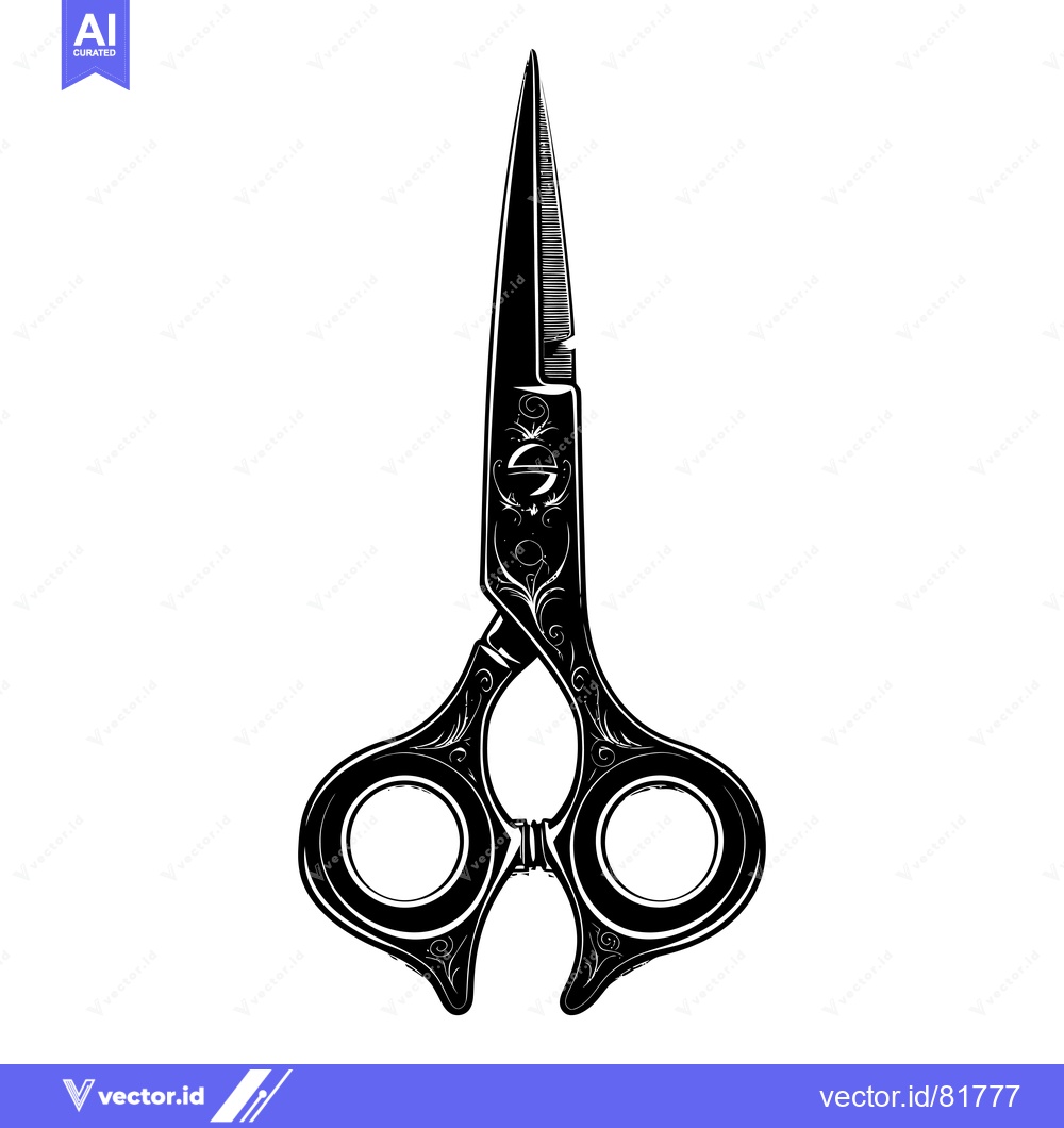 Premium Vector dari Ornate Black and White Scissors with Floral Design