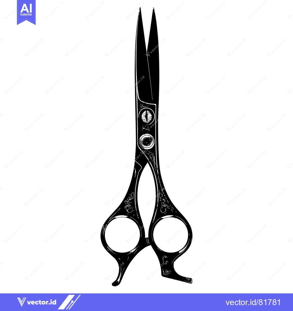 Premium Vector dari Black and White Illustration of a Pair of Ornate Scissors