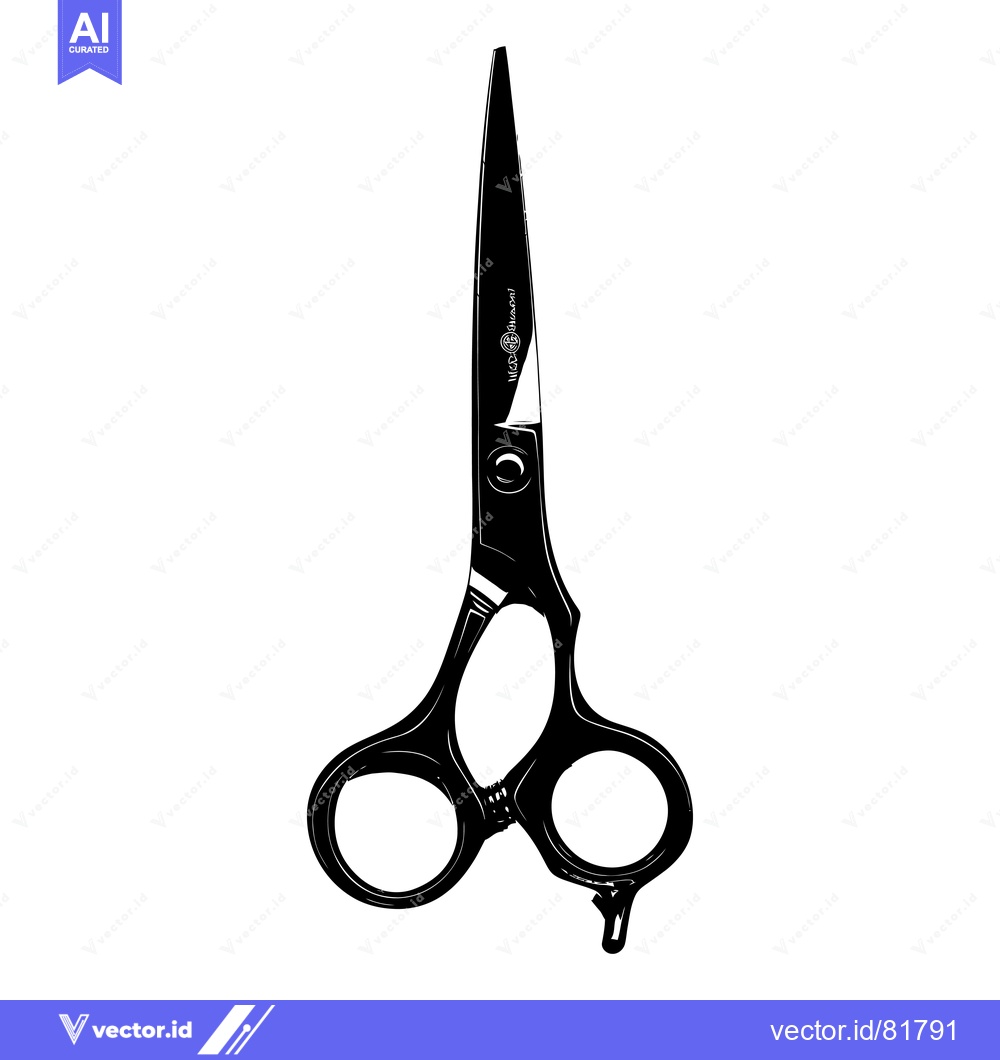 Premium Vector dari Black Professional Hairdressing Scissors with a Silver Logo