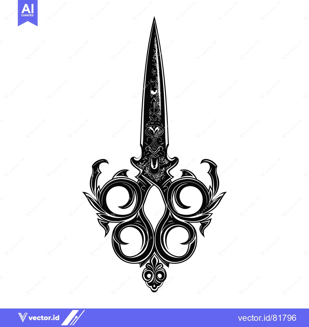 Premium Vector of Ornate Black and White Dagger with Floral Details