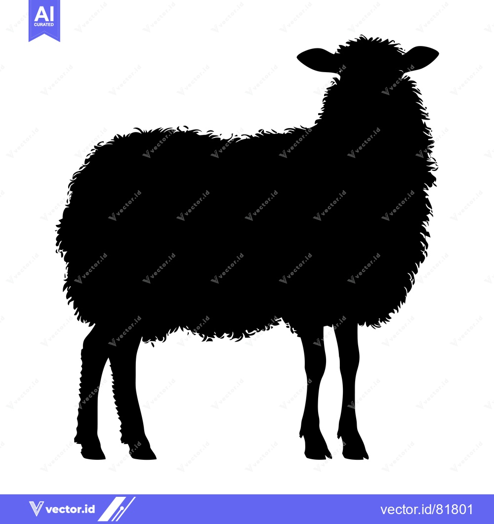Premium Vector of Black and White Silhouette of a Sheep Standing
