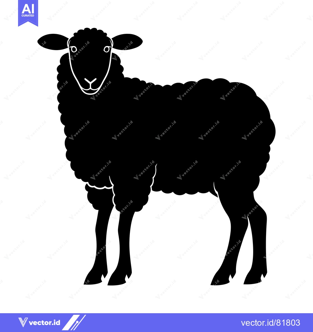Premium Vector dari Black Sheep Silhouette Standing with a Woolly Coat