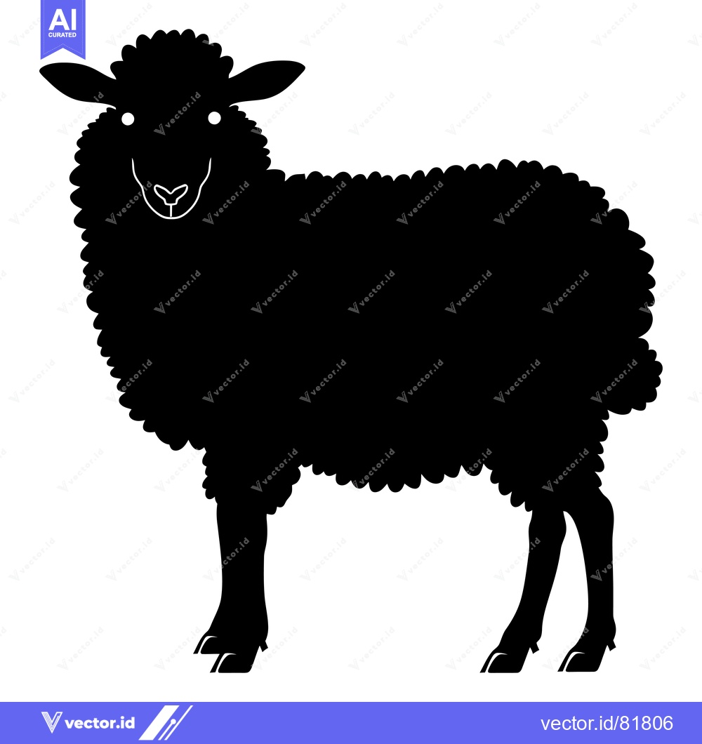 Premium Vector dari Black Silhouette of a Sheep Standing on White Background
