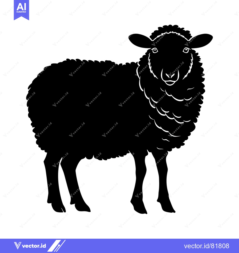 Premium Vector dari Black and White Silhouette of a Sheep Standing