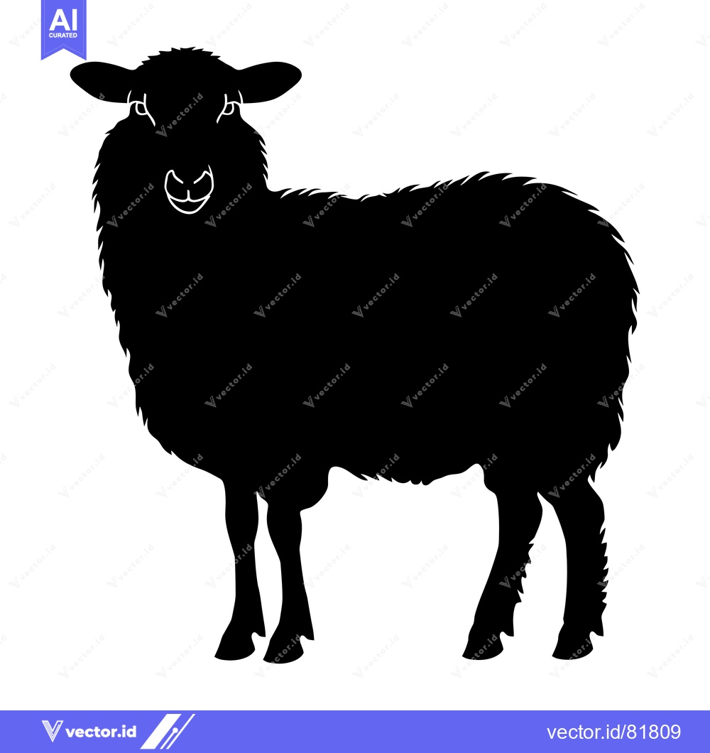 Premium Vector dari Black and White Silhouette of a Sheep Standing