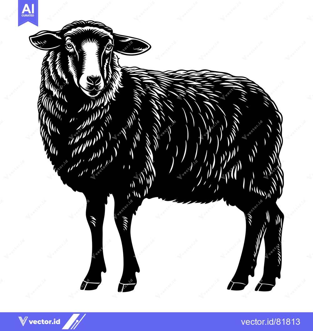 Premium Vector dari Black and White Illustration of a Standing Sheep