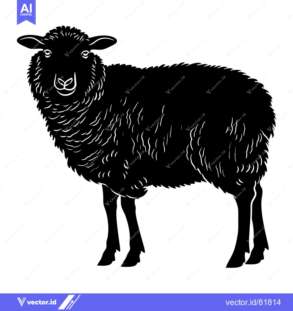 Premium Vector of Black and White Silhouette of a Sheep Standing