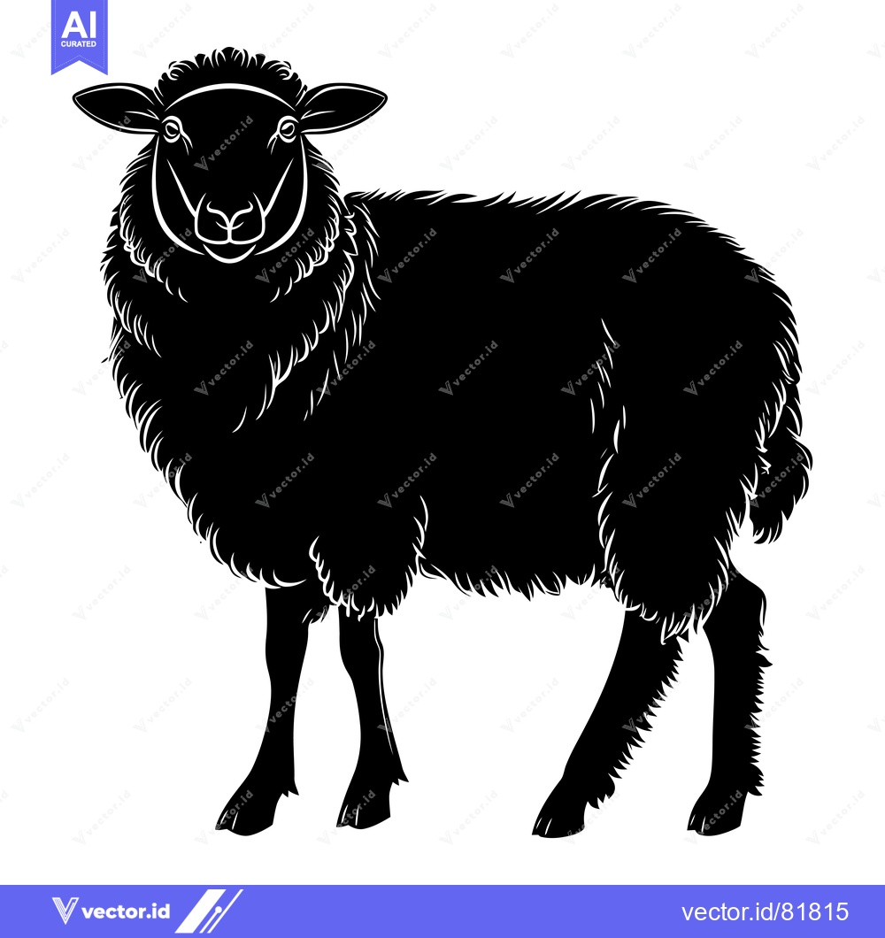Premium Vector of Black and White Silhouette of a Sheep Standing