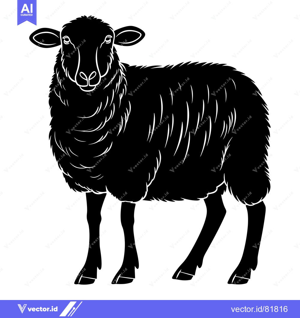 Premium Vector dari Black and White Silhouette of a Sheep Standing
