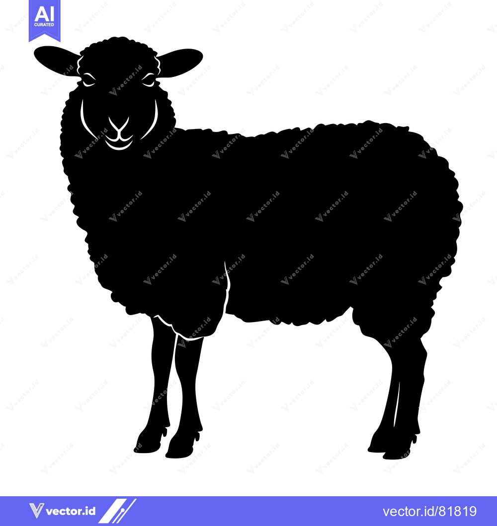 Premium Vector dari Black and White Silhouette of a Sheep Standing