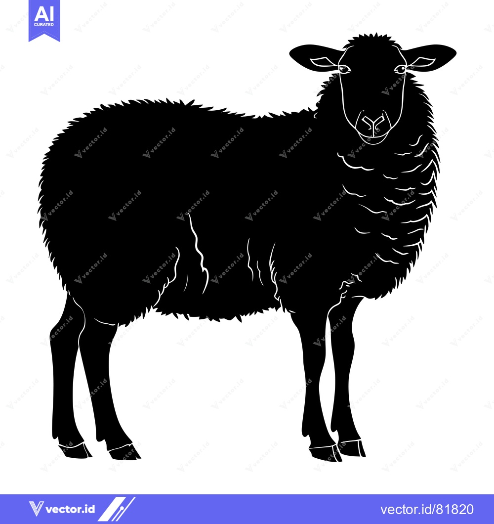 Premium Vector of Black and White Silhouette of a Sheep Standing