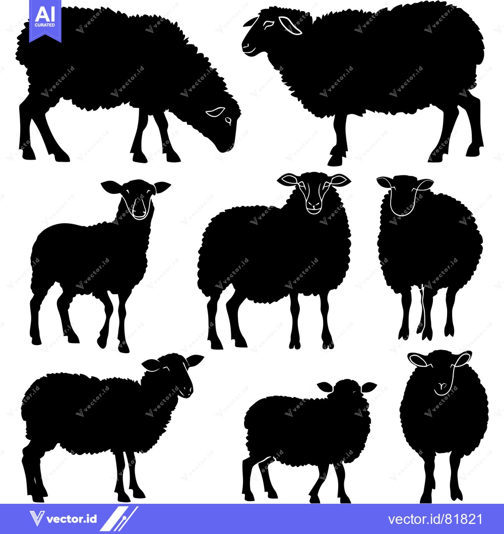 Premium Vector dari Seven Black Sheep Silhouettes in Various Poses